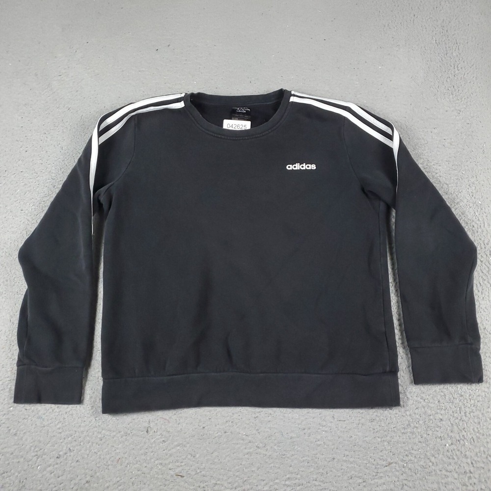 Adidas Sweater Womens Large Black Casual Pullover Sweatshirt Ladies 3 Stripe